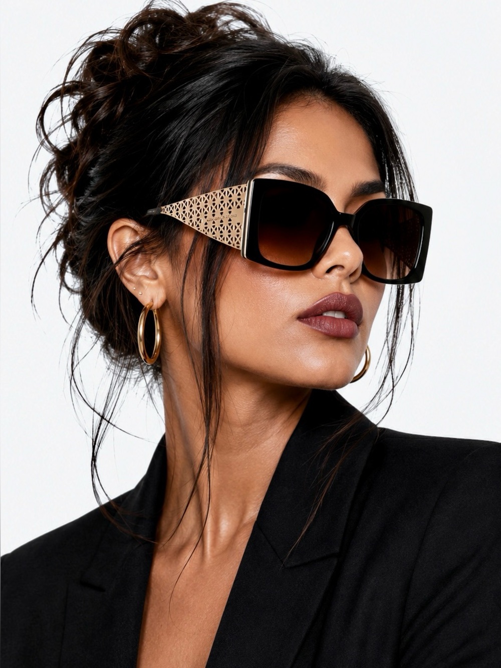 Alexander McQueen Black Sunglasses Silver-tone Pewter lattice Metal Accents COA - Picture 10 of 15